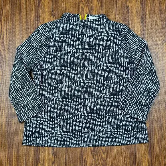 Melloday Womens L Black White Dot 1/4 Zip Top Stretch Blouse Tunic - Picture 5 of 8